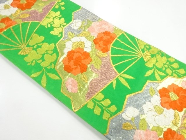 JAPANESE KIMONO / ANTIQUE FUKURO OBI / SILK / WOVEN FLORAL FAN